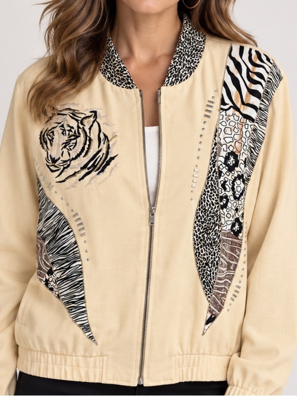Animal-Print Zip Front Jacket